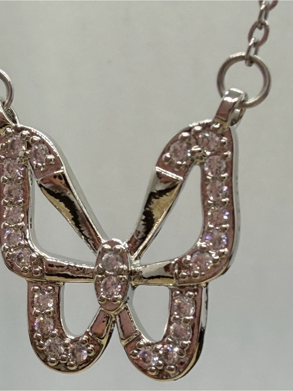 Silver Butterfly Pendant Necklace with Crystals